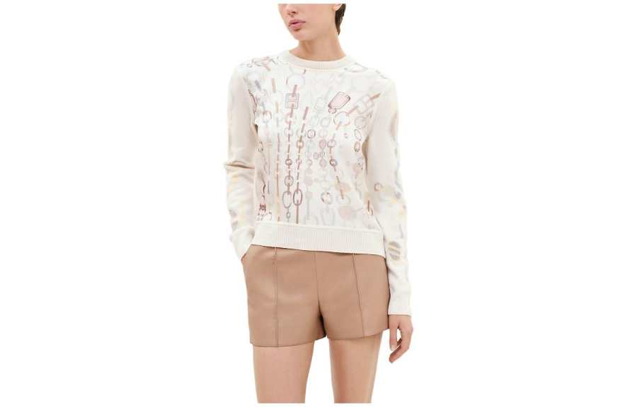 HERMES Sweaters Women's White Crew Neck Moderate Other