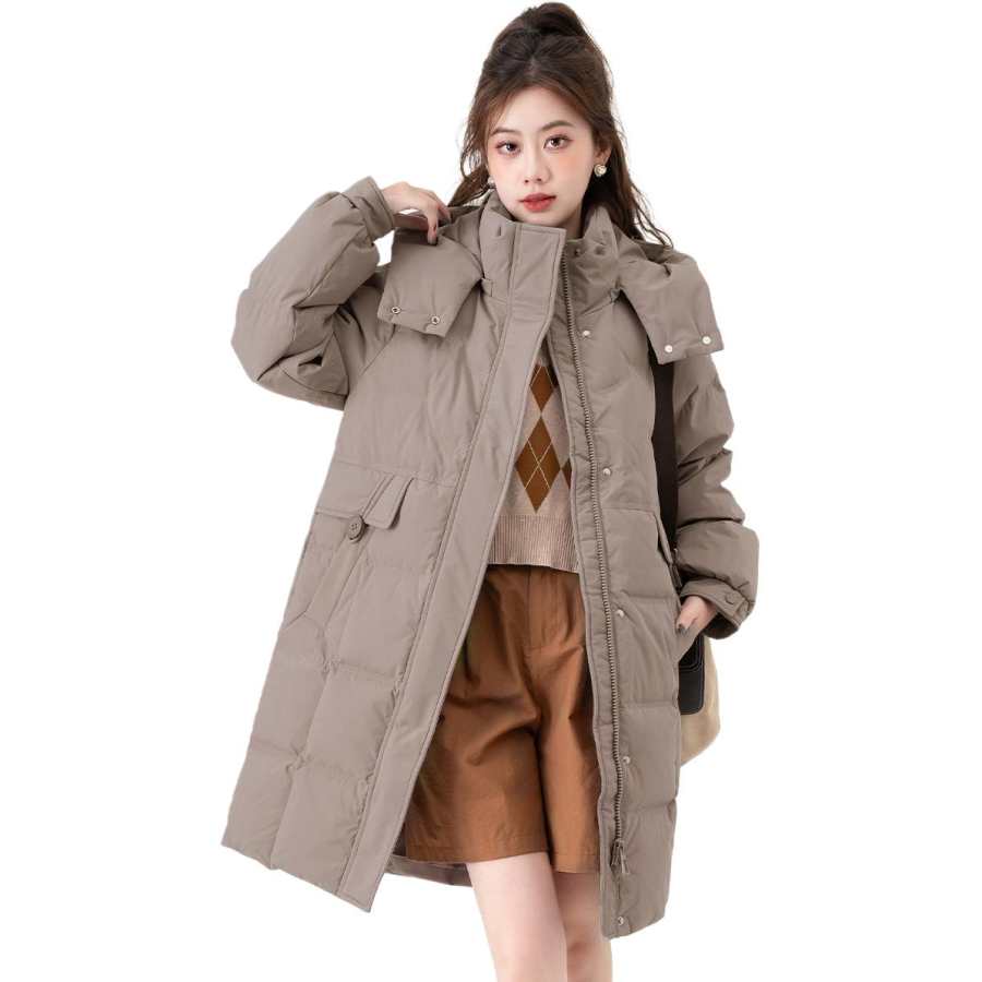 BALENO Solid Color Outdoor Commute Cardigan Hooded Long Coat Thickened And Fleece Lined Thermal Soft And Comfortable