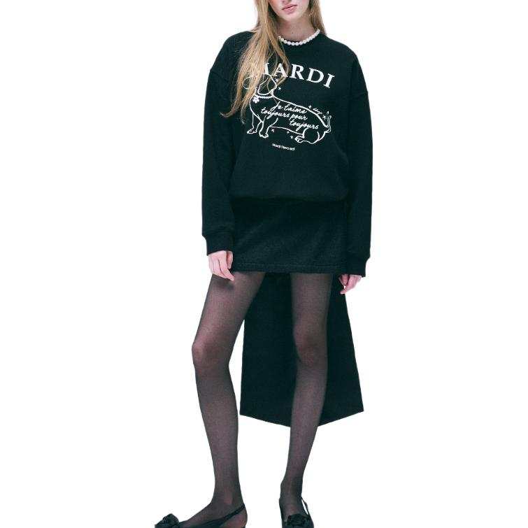 MARDI MERCREDI Pearl Puppy FW24 SWINGTHETAILDDANJI FLOWERCHOKER BLACKIVORY Sweatshirt Korean Style Women's Black/Ivory