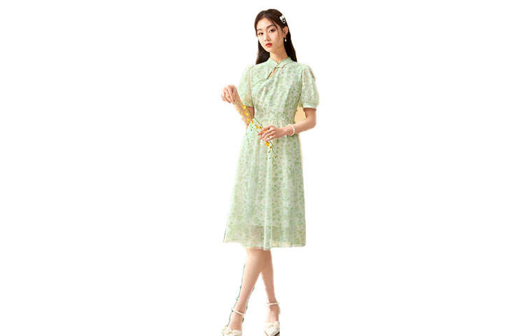 XIANGYING Short Sleeved Dress Women's Fruit Green