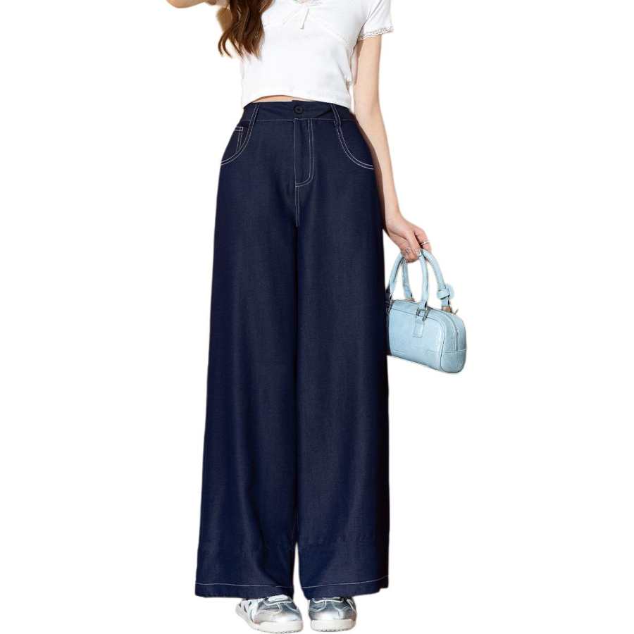 Tonlion Jeans Women's Dark Denim Blue Moderate Wide Leg Pants
