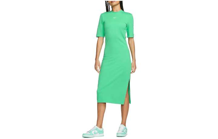 Nike Nike Short Sleeved Dresses Women's Green Crew Neck Moderate Mid Length