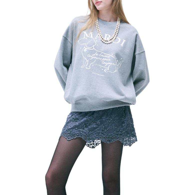 MARDI MERCREDI Pearl Puppy FW24 SWINGTHETAILDDANJIFLOWERCHOKER GREYIVORY Sweatshirt Korean Style Women's Gray/Ivory