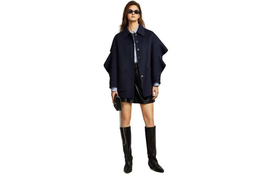 ELLE Coats Women's Lapel Moderate Straight Fit
