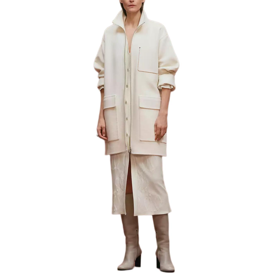 HERMES Coats Women's White Stand Collar Moderate
