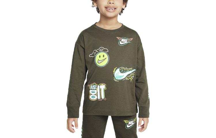 Nike Nike T Shirt Sportswear 'Art Of Play' Relaxed Long Sleeve Tee Olive Kids'