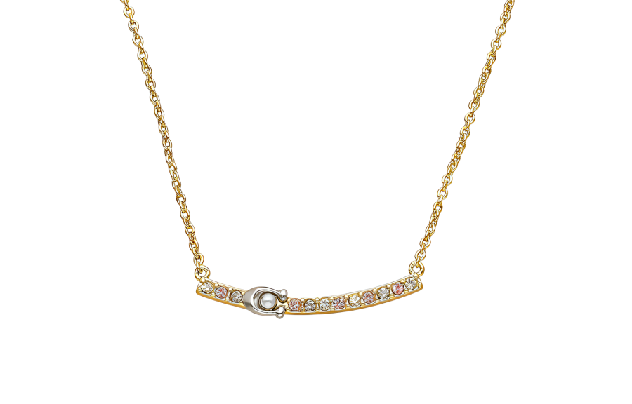 COACH Brass Plated Glass Cubic Zirconia Necklaces Unisex Gold