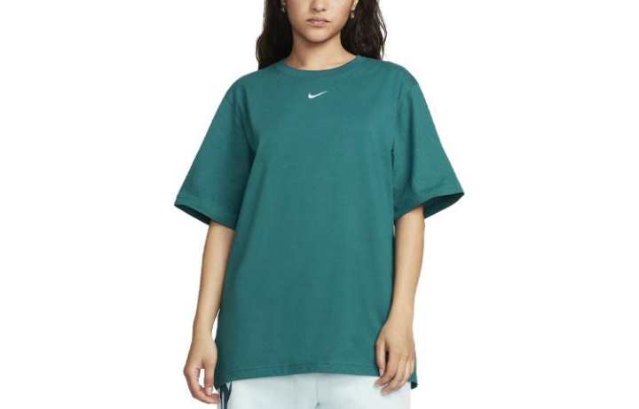 Nike Nike T Shirts Women's Earthy Blue Crew Neck Moderate Straight Fit