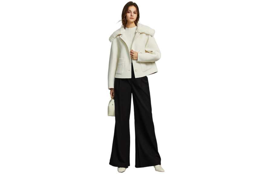 ELLE Coats Women's Beige Lapel Moderate Straight Fit