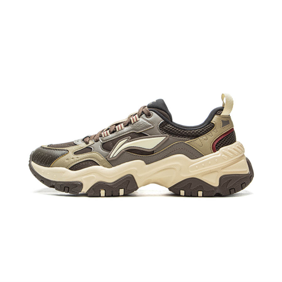 Li-Ning Li Ning Brown Sugar Textile, Synthetic Leather Low top Casual Shoes Men's Khaki