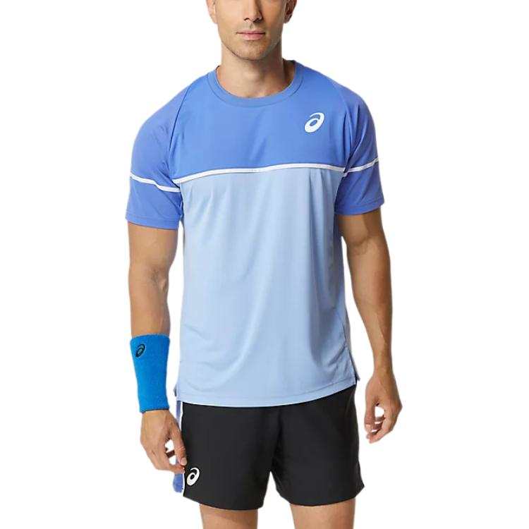 ASICS T Shirts Men's Blue Crew Neck Moderate Straight Fit