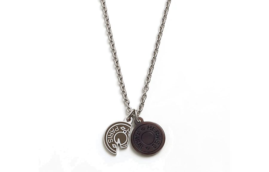 HERMES Carrousel Ox Horn, Palladium Plated Metal Necklaces Men's Tin Gray