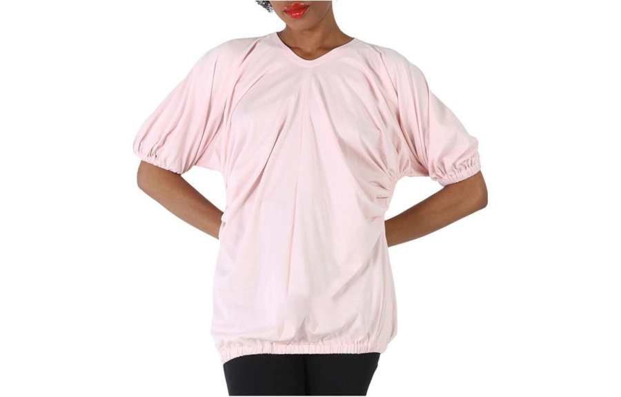 Burberry T Shirts Women's Light Pink V Neck Moderate Straight Fit