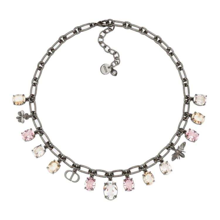 DIOR Metal, Faux Crystal Necklaces Women's Gunmetal