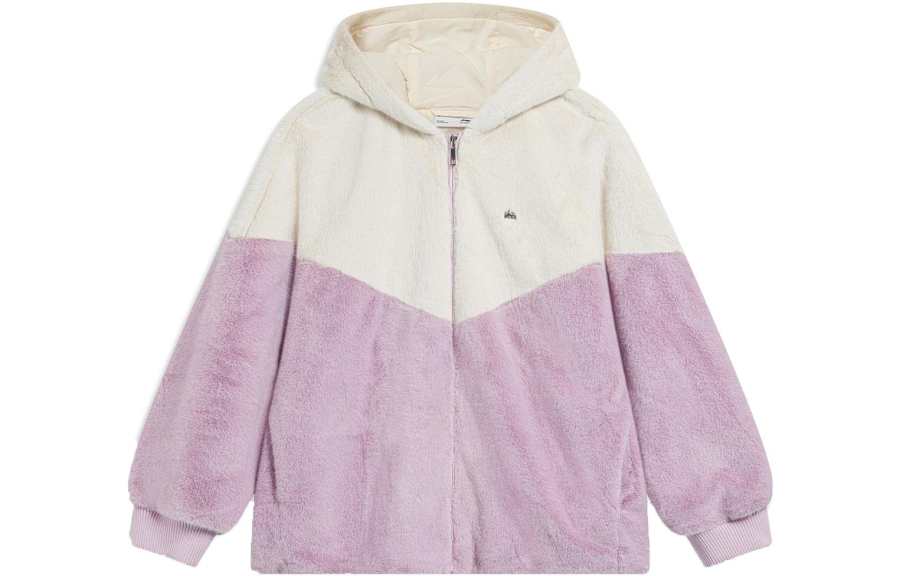Li-Ning Li Ning Sports Trendy Collection Velvet Jackets Women's Ecru Lotus Root Powders Purple Gradient Hooded Moderate