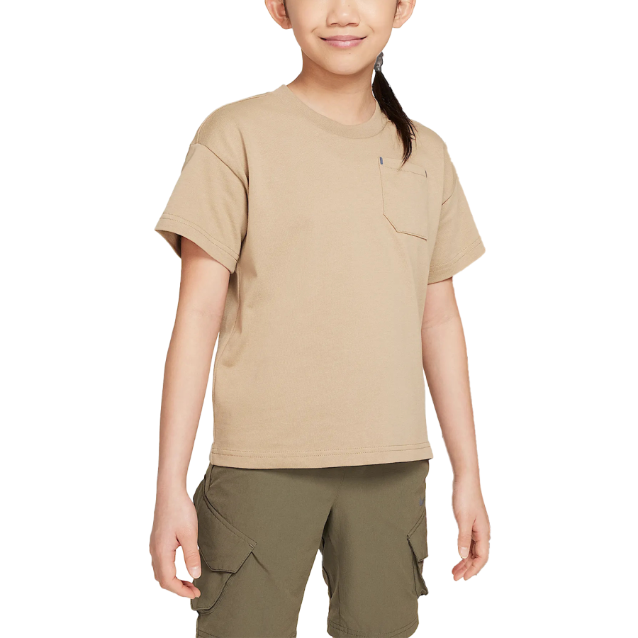 Nike Nike Kids' Apparel, Solid Color Crew Neck Loose Fit Short Sleeved T Shirt Beige Kids'