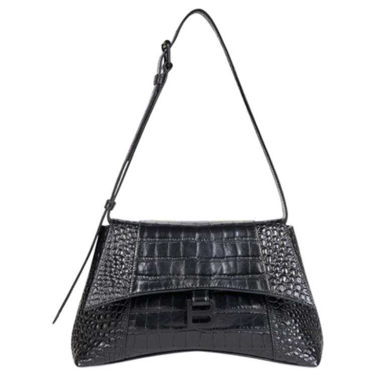 Balenciaga Downtown Crocodile Embossed Calfskin Handbag, Shoulder Bag, Crossbody Bag Small Unisex Black