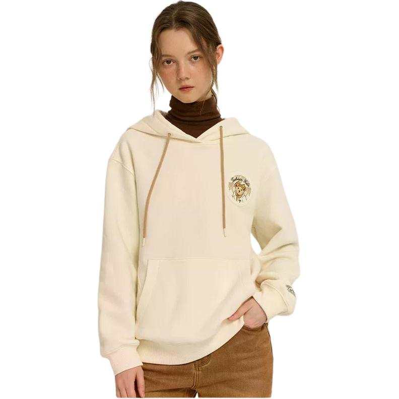 Teenie Weenie Fleece Lined Loose Fit Hooded Cartoon Regular Long Sleeved Pullover Sweatshirt Women's