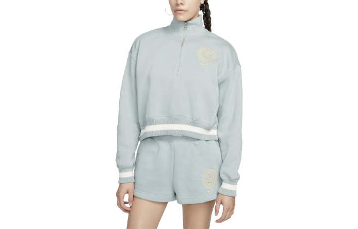 Nike Nike Sweatshirts Women's Gray Green Stand Collar Moderate Regular
