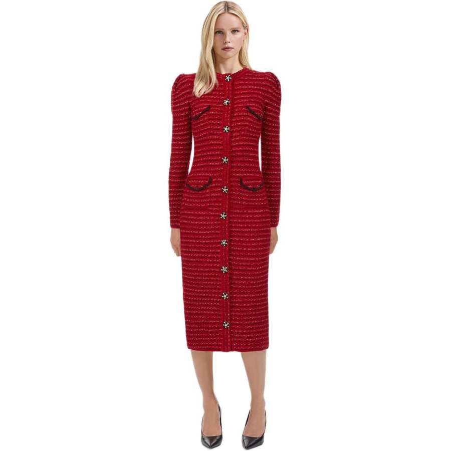 Self-portrait Self portrait Long Sleeved Dress Women's Burgundy