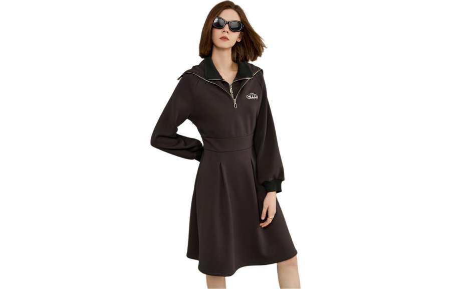 ELLE Long Sleeved Skirt Winter Women's Dark Gray