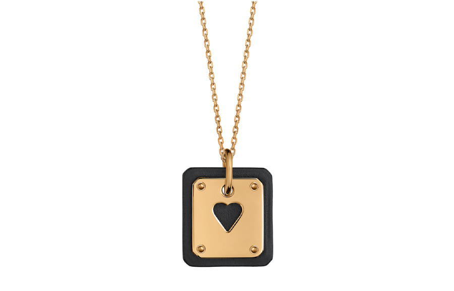 HERMES As De Coeur Gold Plated Metal, Calfskin Necklaces Women's