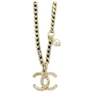 CHANEL Double C Metal Necklaces Women's Gold
