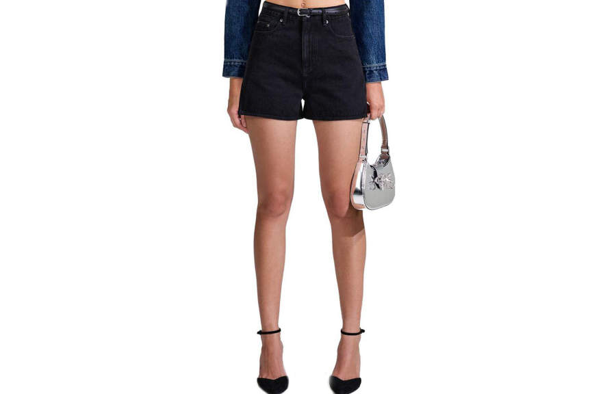 Self-portrait Self Portrait Denim Shorts Women's Black Moderate Straight Fit Pants