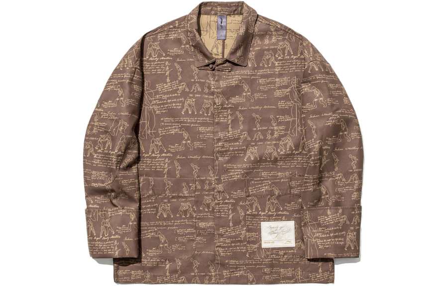 Li-Ning Li Ning Jackets Men's Pottery Clay Brown All Over Print Lapel Moderate Other