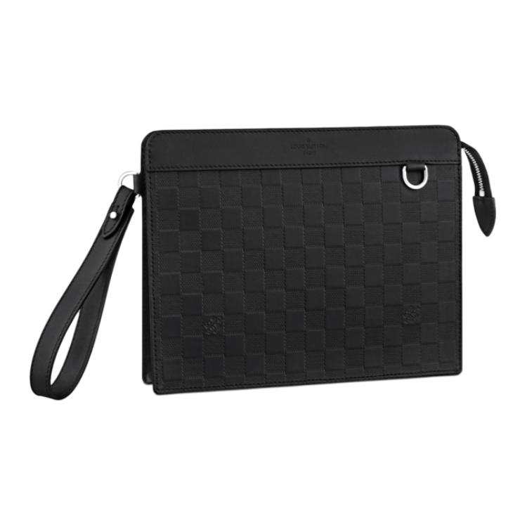 LOUIS VUITTON Standing Leather With Cow Leather Trim Clutch Men's Black