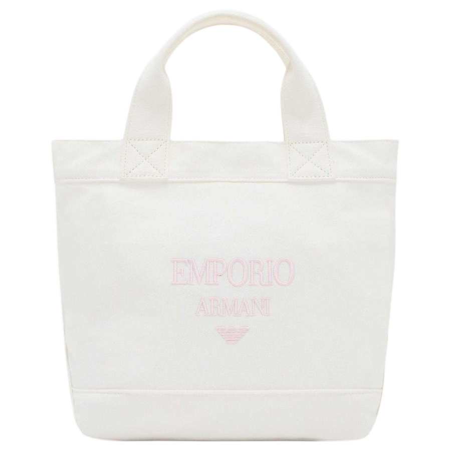 EMPORIO ARMANI 100% Cotton Tote One Shoulder Handbag Women's White