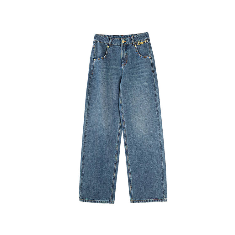 ELLE Jeans Women's Denim Blue Moderate Straight Fit Pants