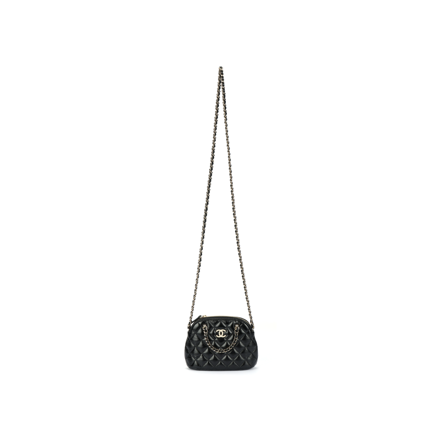 CHANEL Sheepskin Material Gold Tone Lock Dome Bag, Handbag, Shoulder Bag, Crossbody Bag Women's Black