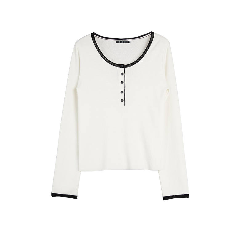 ELLE Knitwear Women's White Henry Collar Moderate