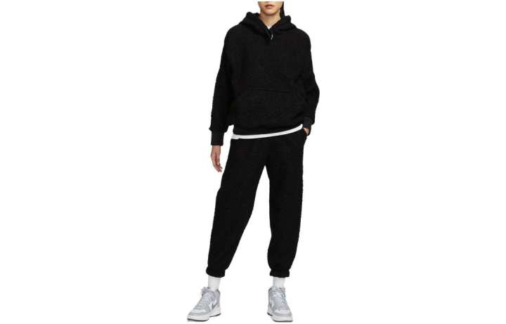 Nike Nike Solid Color Elastic High Rise Casual Loose Fit Fleece Lined Knitted Sweatpants Women's Black