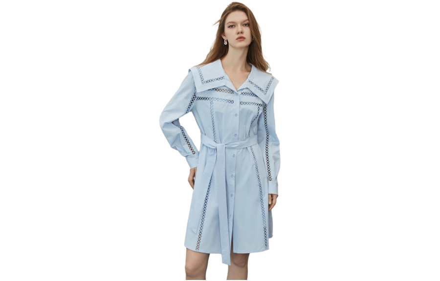ELLE Long Sleeved Dress Fall Women's Blue