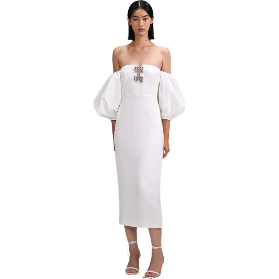 Self-portrait Self portrait Short Sleeved Dress Women's Pure White