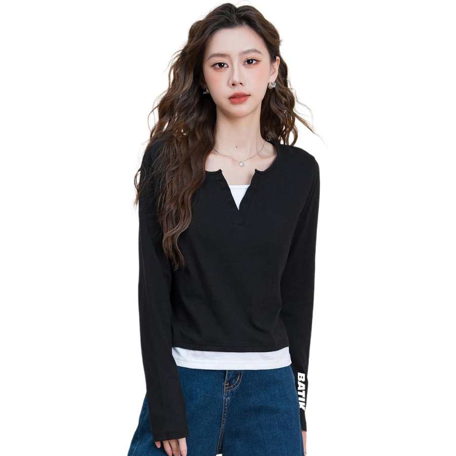 BALENO T Shirts Women's V Neck Moderate Mock Two Piece