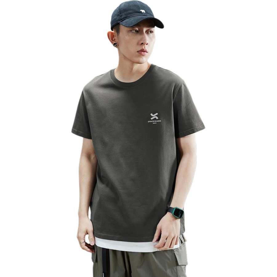 Tonlion T Shirts Men's Dark Stone Gray Crew Neck Moderate Straight Fit