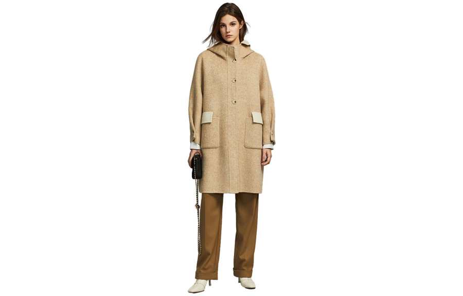 ELLE Coats Women's Khaki Hooded Moderate Straight Fit