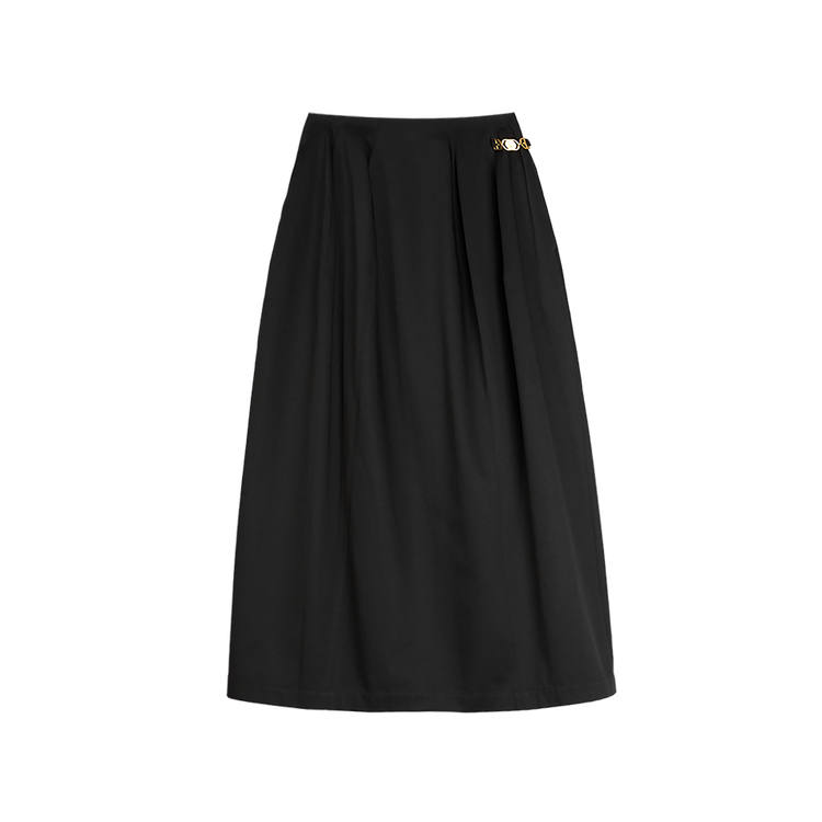 ELLE Casual Long Skirts Women's Black Thin Mid Length A Line Skirt