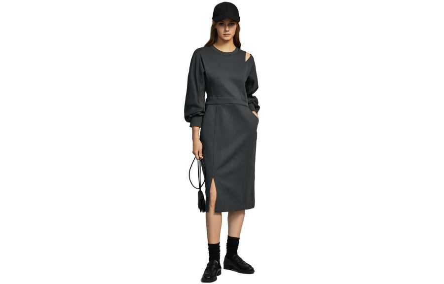 ELLE Long Sleeved Dress Fall Women's Gray