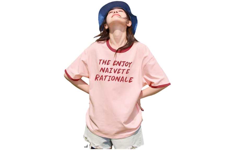 Tonlion Drop Shoulder Sleeve T Shirt Women's Light Peach Pink