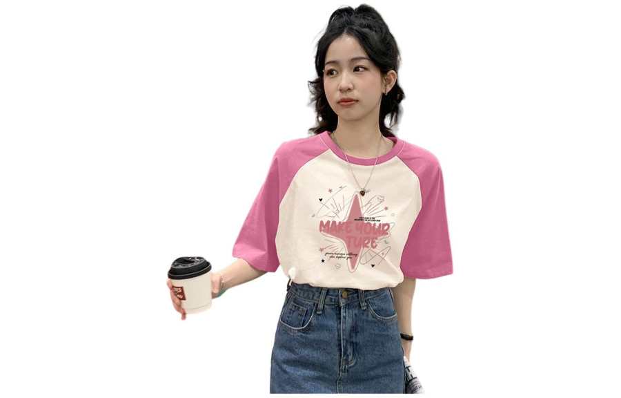 Tonlion Raglan Sleeve T Shirt Women's Gummies Pink