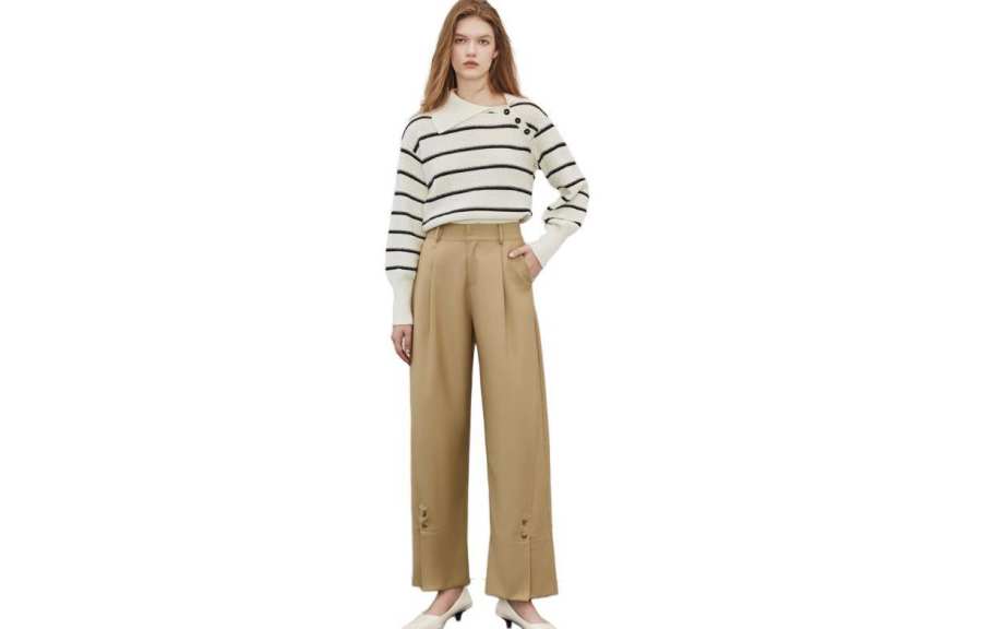 ELLE Casual Pants Women's Khaki Moderate Straight Fit Pants