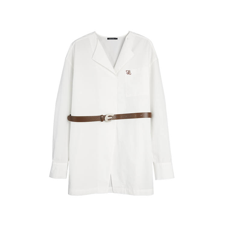 ELLE Shirts Women's White Lapel Moderate Shirt