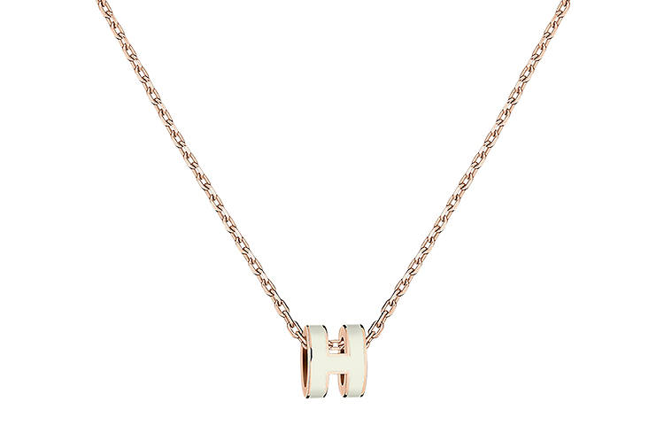 HERMES POP H Rose Gold plated Necklaces Women's White Pendant With Rose Gold Chain
