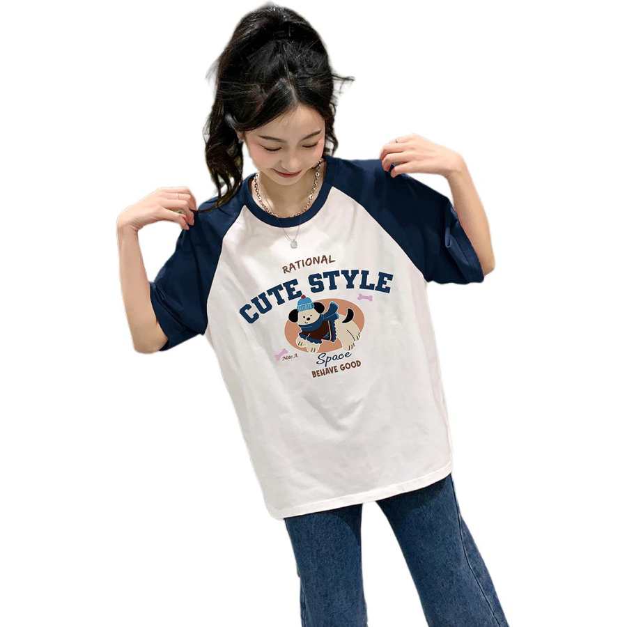Tonlion T Shirts Women's Crew Neck Moderate Straight Fit
