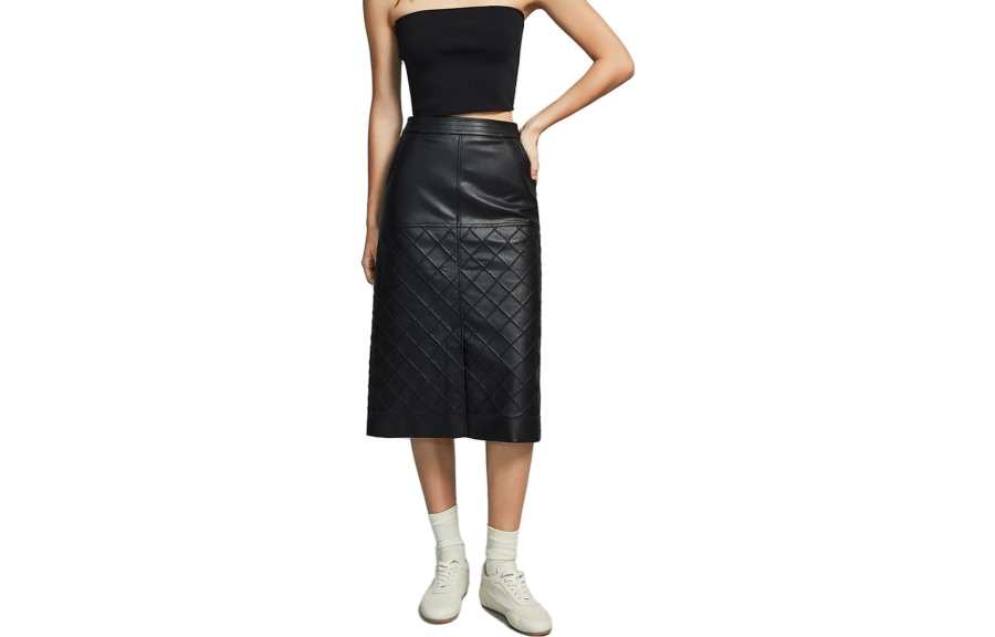 ELLE ELLE Leather Long Skirt Women's