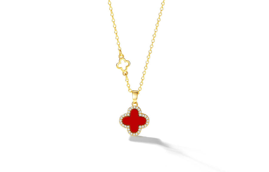 HOLLY RYAN Zircon Alloy A Reversible, Red Double Sided Lucky Four Leaf Clover Necklace Women's